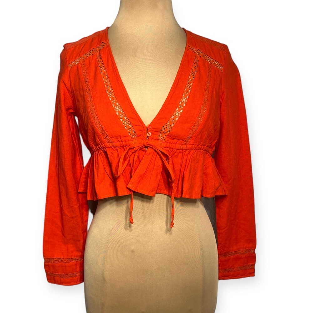 Zara orange cropped long sleeve crop top size S